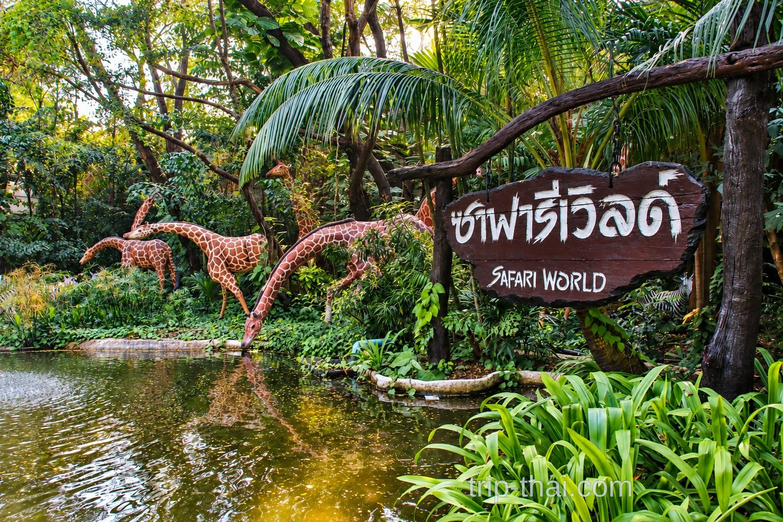 Жирафы у лагуны в Safari World