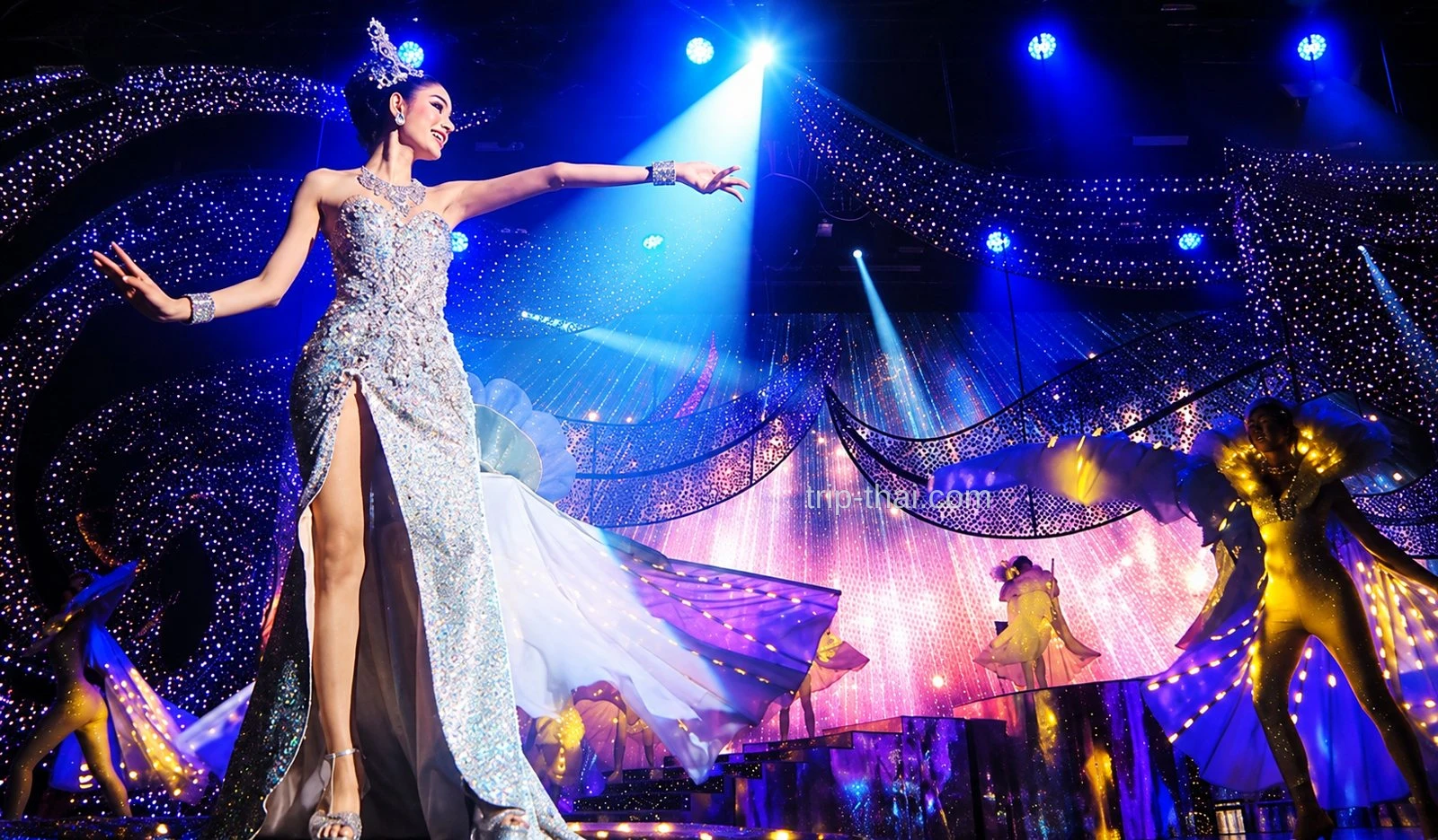 Артистка в сверкающем платье на сцене Tiffany's Show